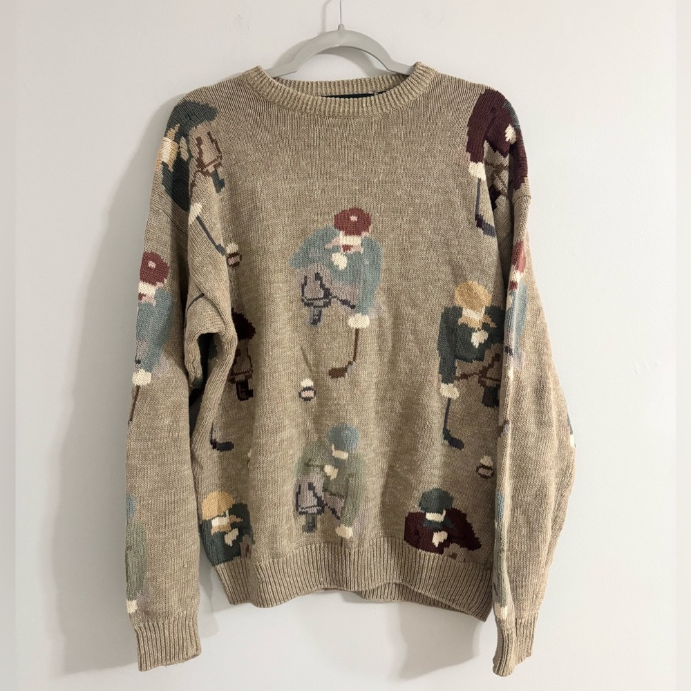 Vintage Northern Isles Golf Intarsia Sweater Hand Loomed LG